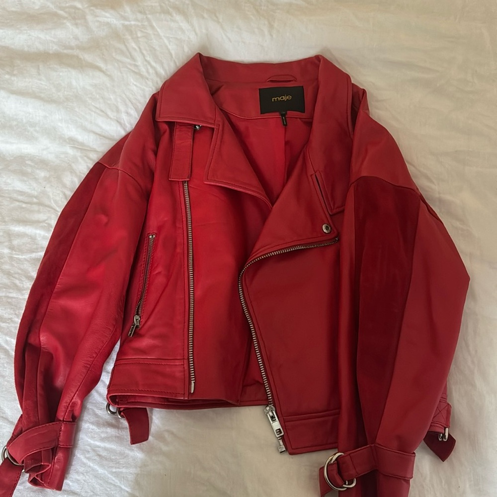 Maje Red Leather Jacket Size 36